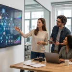 Ingenieros de RenderView analizando el flujo de comisiones y la genealogía de una red de mercadeo en un software MLM